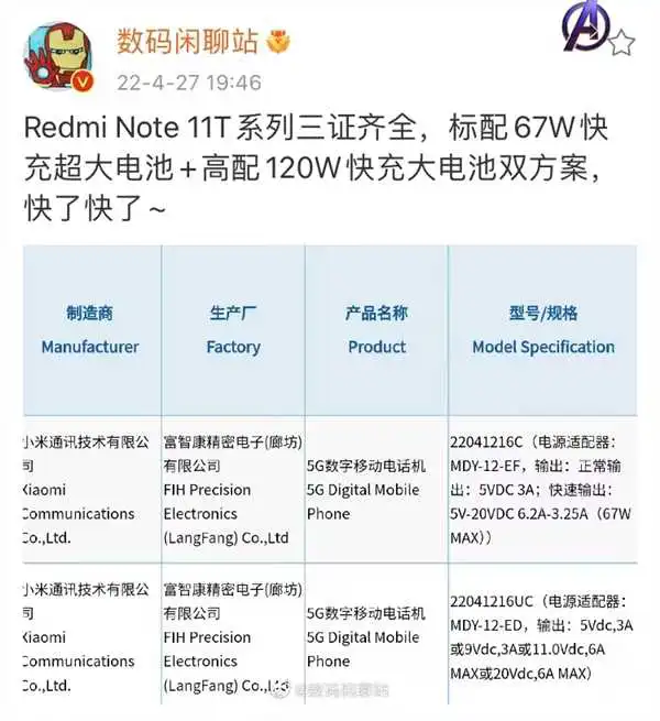 Redmi新一代性能小金刚入网：高配120W快充