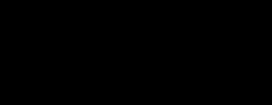 $$ Eleft(f,D,U
ight)={left(frac{ sum limits_{left({x}_i,{y}_i
ight)in U} {left({y}_i-fleft({x}_i
ight)
ight)}²}{mid Umid}
ight)}^{frac{1}{2}} $$