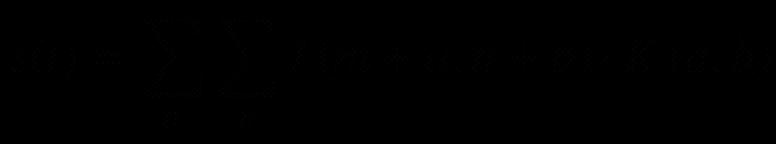 $$ s(t)=sum limits_asum limits_bIleft(m+a,n+b
ight)cdotp Kleft(a,b
ight) $$