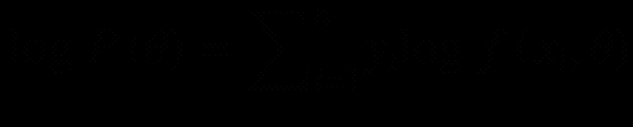 $$ mathit{log} Pleft(	heta 
ight)={sum}_{i=1}^n{y}_imathit{log} fleft({x}_i,	heta 
ight) $$