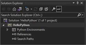 显示在解决方案资源管理器中新创建的空 Python Web 项目的屏幕截图。