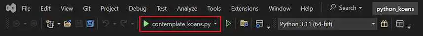 显示如何使用 Visual Studio 2022 工具栏上的实心播放箭头启动程序并进行调试的屏幕截图。
