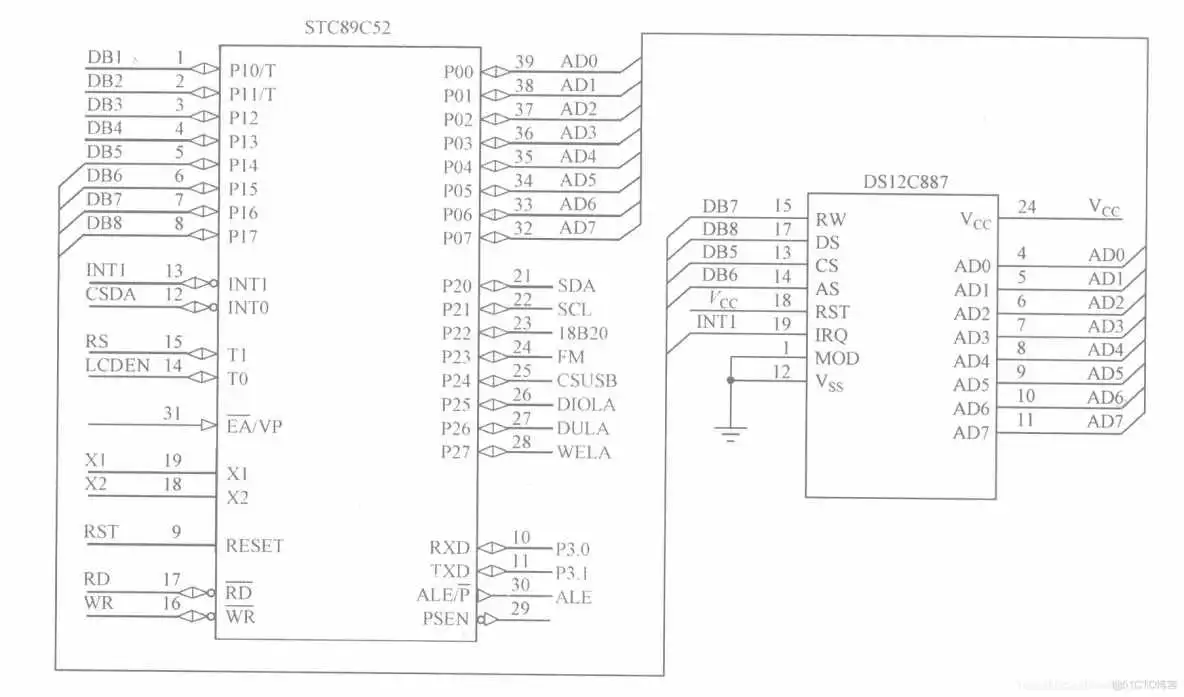 STC51入门笔记(郭天祥C语言)---第十一节:使用DS12C887时钟芯片设计高精度时钟_闹钟_10