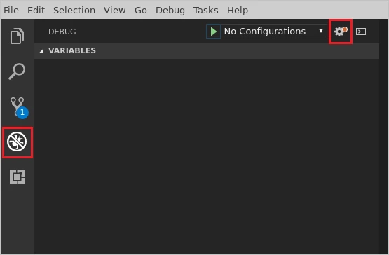 VS Code 工作区中的调试图标