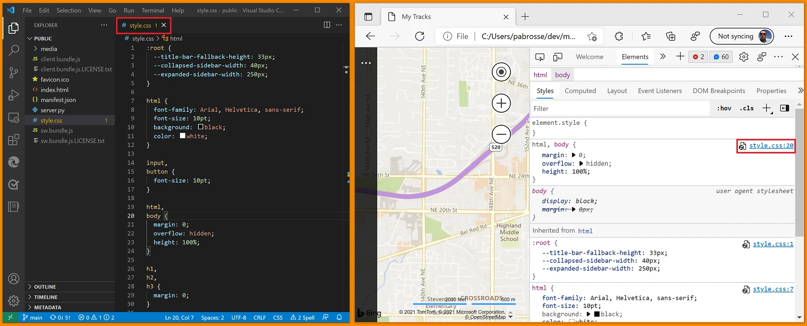在“样式”工具中选择文件链接将在 Visual Studio Code