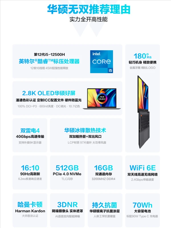 2.8K 90Hz OLED屏+H45满血CPU 华硕无双笔记本4899元起