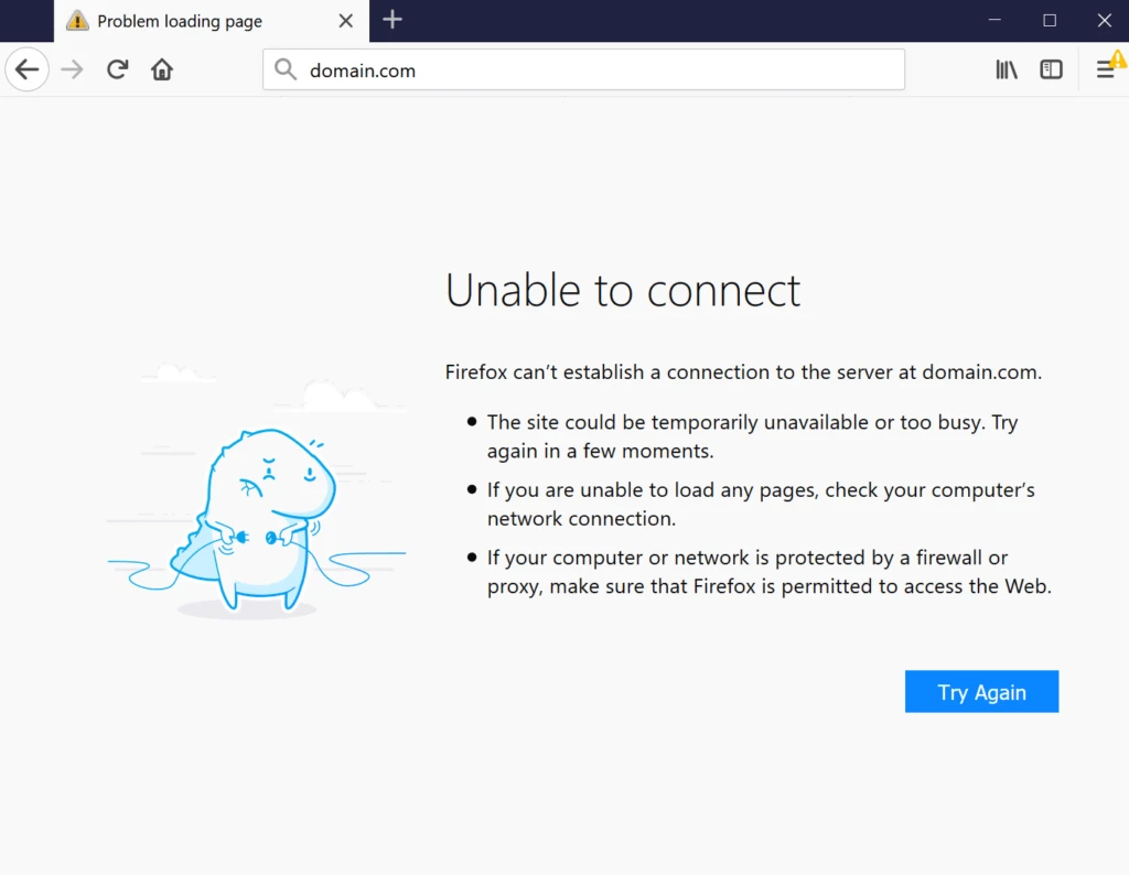 Mozilla Firefox中的无法连接错误