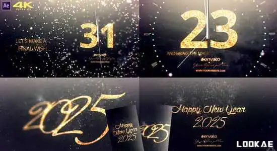 AE模板-数字时钟2025新年快乐60秒倒计时开场片头 New Year Midnight <a href='/tag/20'>Go</a>ld Countdown