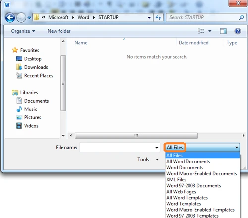 从文件类型下拉菜单中选择“所有文件”选项