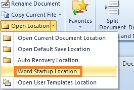 功能区上的 Word 启动位置选项