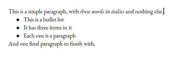 包含段落和项目符号列表的小文档。