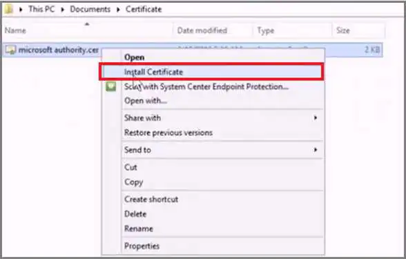 单击“安装证书”的屏幕截图。