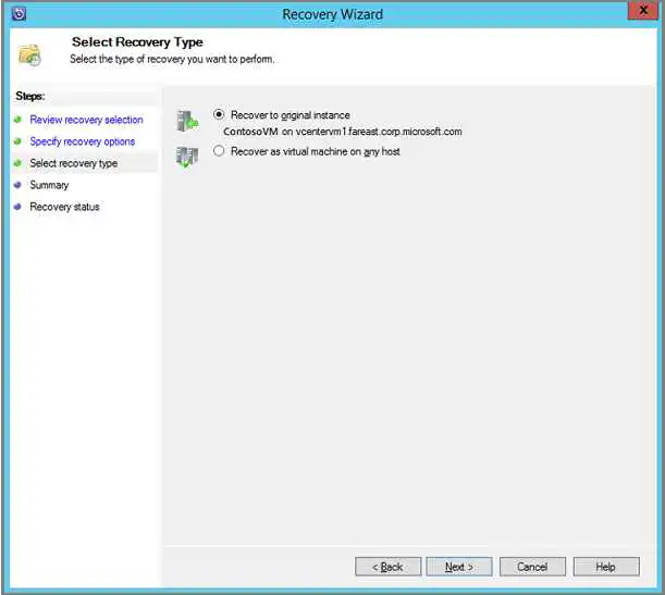在向导中选择“恢复类型”的屏幕截图。