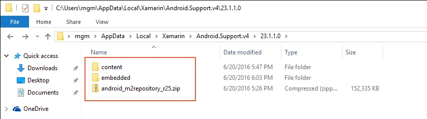 从 23.1.1.0 文件夹中删除 content、embedded 和 android_m2repository 文件夹