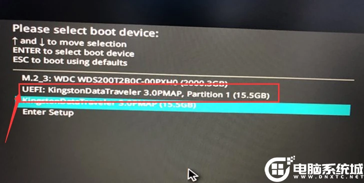 选择uefi开头的u盘