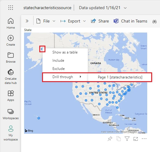 显示 Power BI 跨报表钻取选项的屏幕截图。